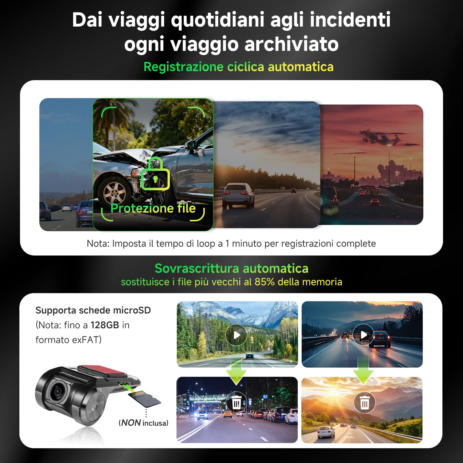 ATOTOZONE Car Camera AC-44P2 Dashcam USB 1080P 156°