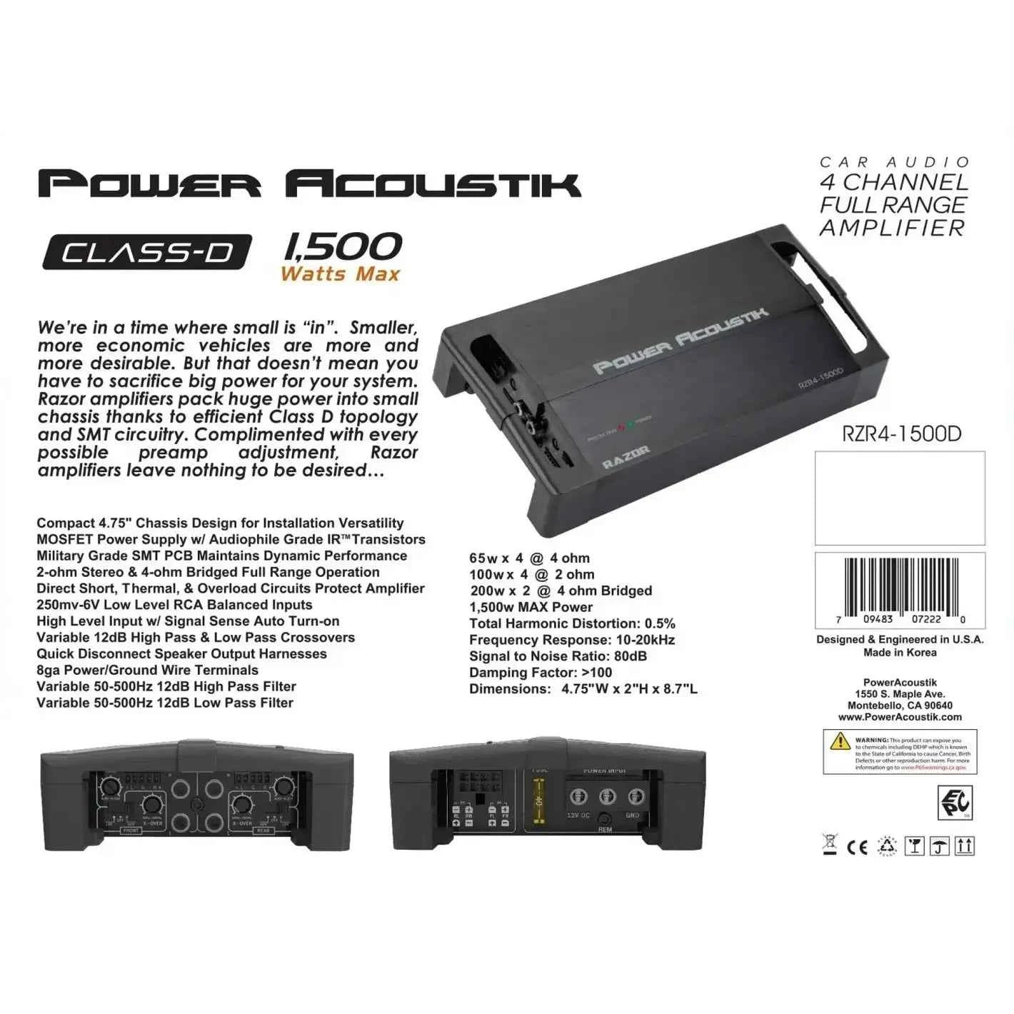 Power Acoustik Razor RZR4-1500D amplificatore 4 canali 1500W