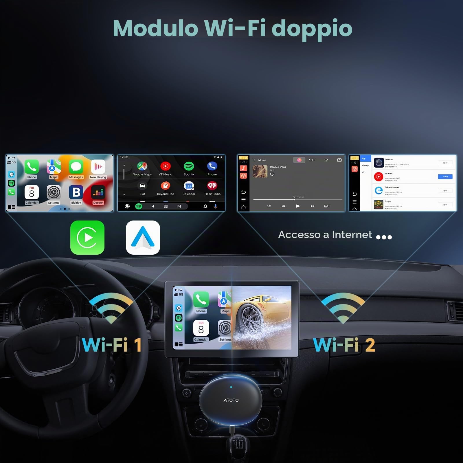 ATOTOZONE AD5 Box CarPlay Android Auto Wireless Youtube AI