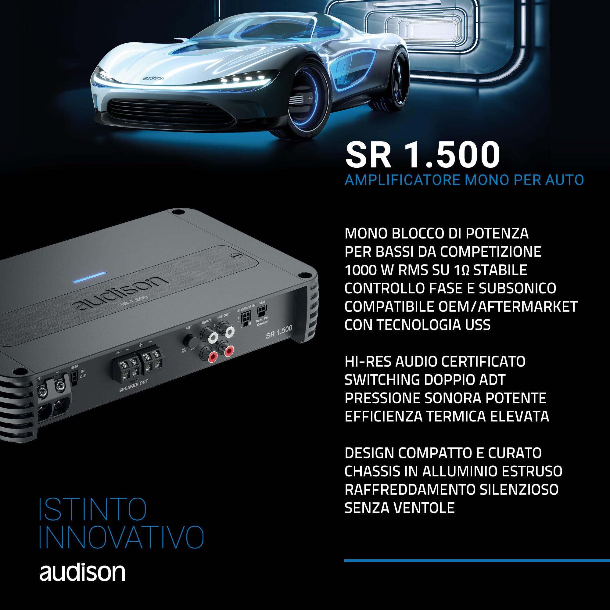 Audison SR 1.500 amplificatore mono 1000W 1 Ohm classe D