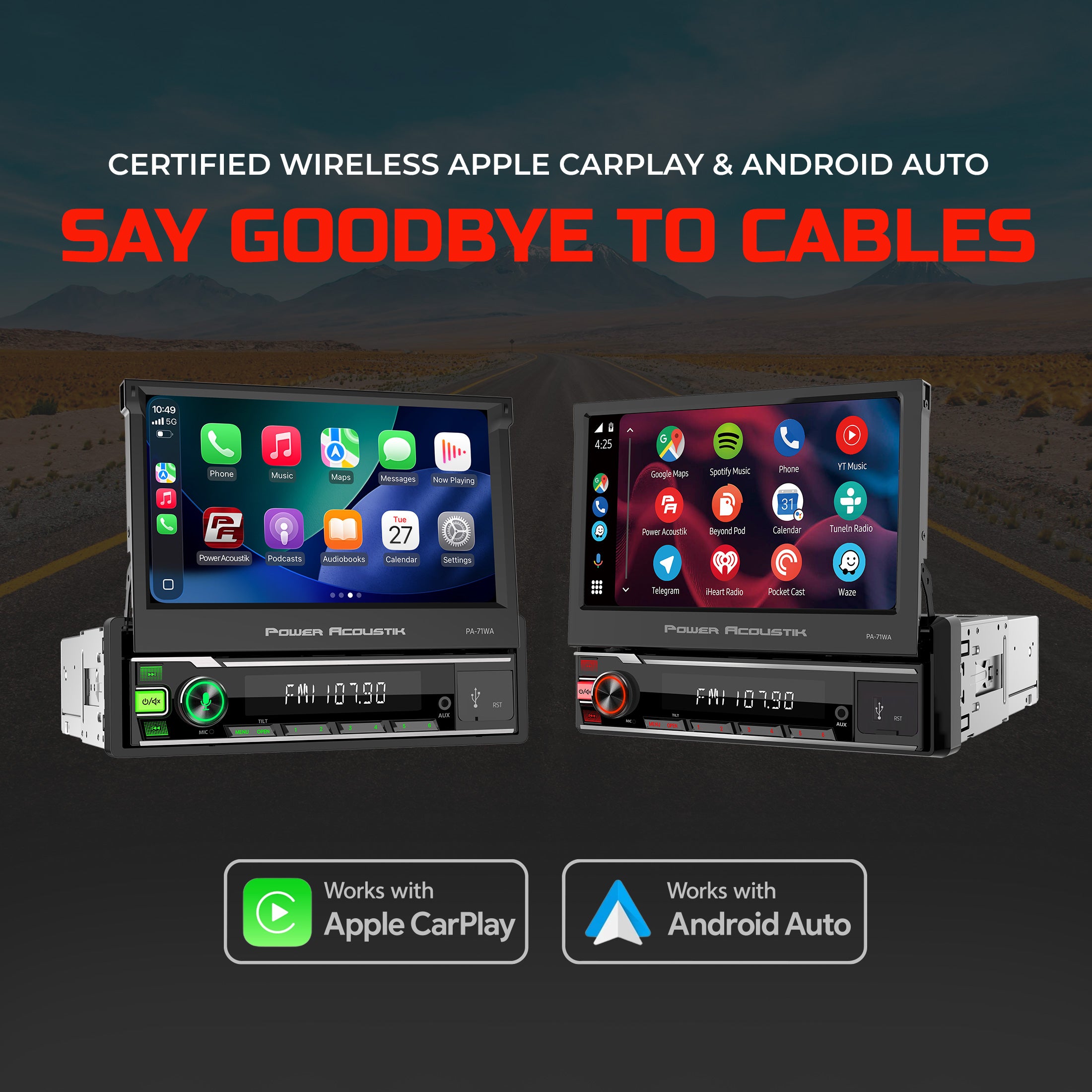 Power Acoustik PA-71WA autoradio 1 DIN 7" CarPlay wireless