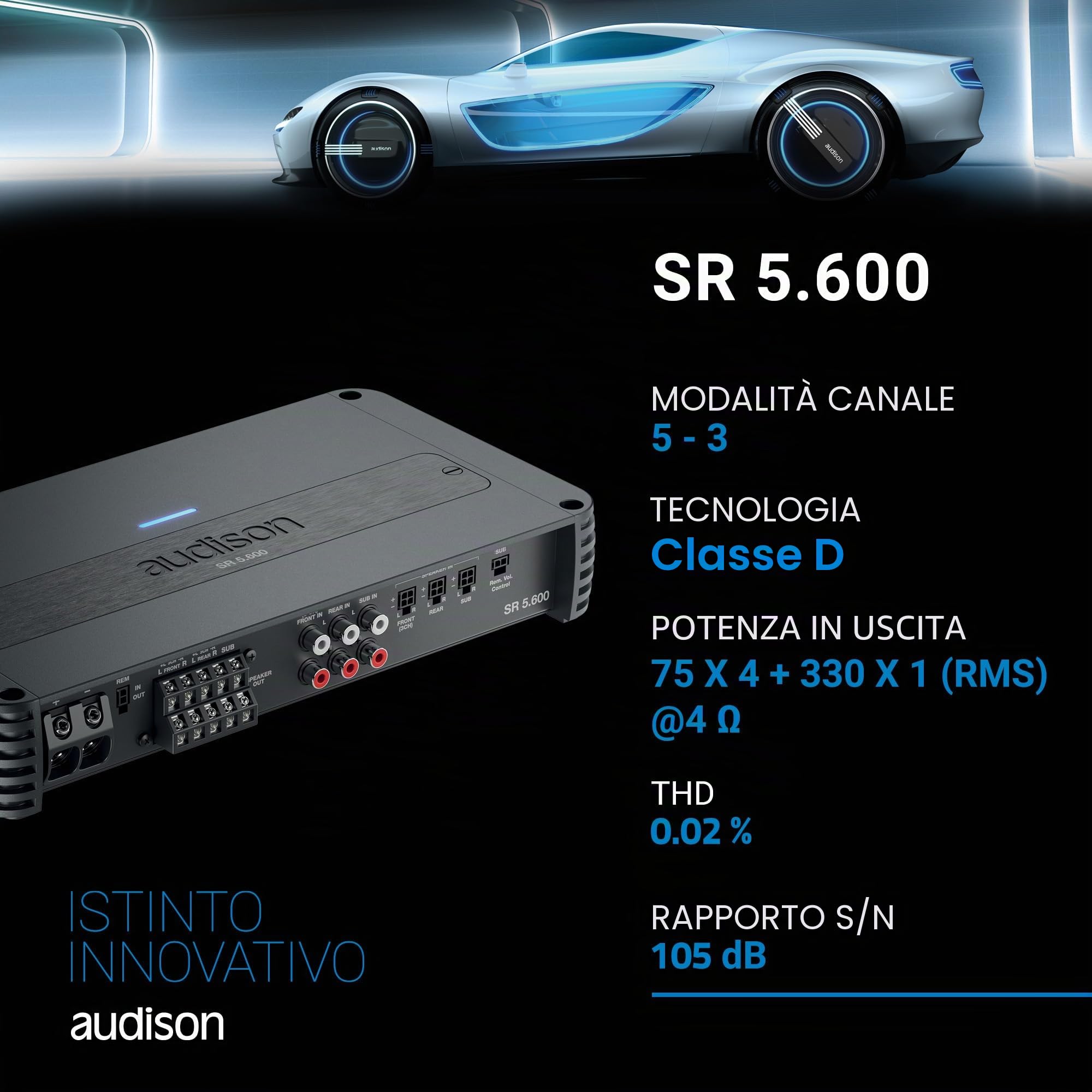 Audison SR 5.600 amplificatore 5 canali 1010W 2 Ohm