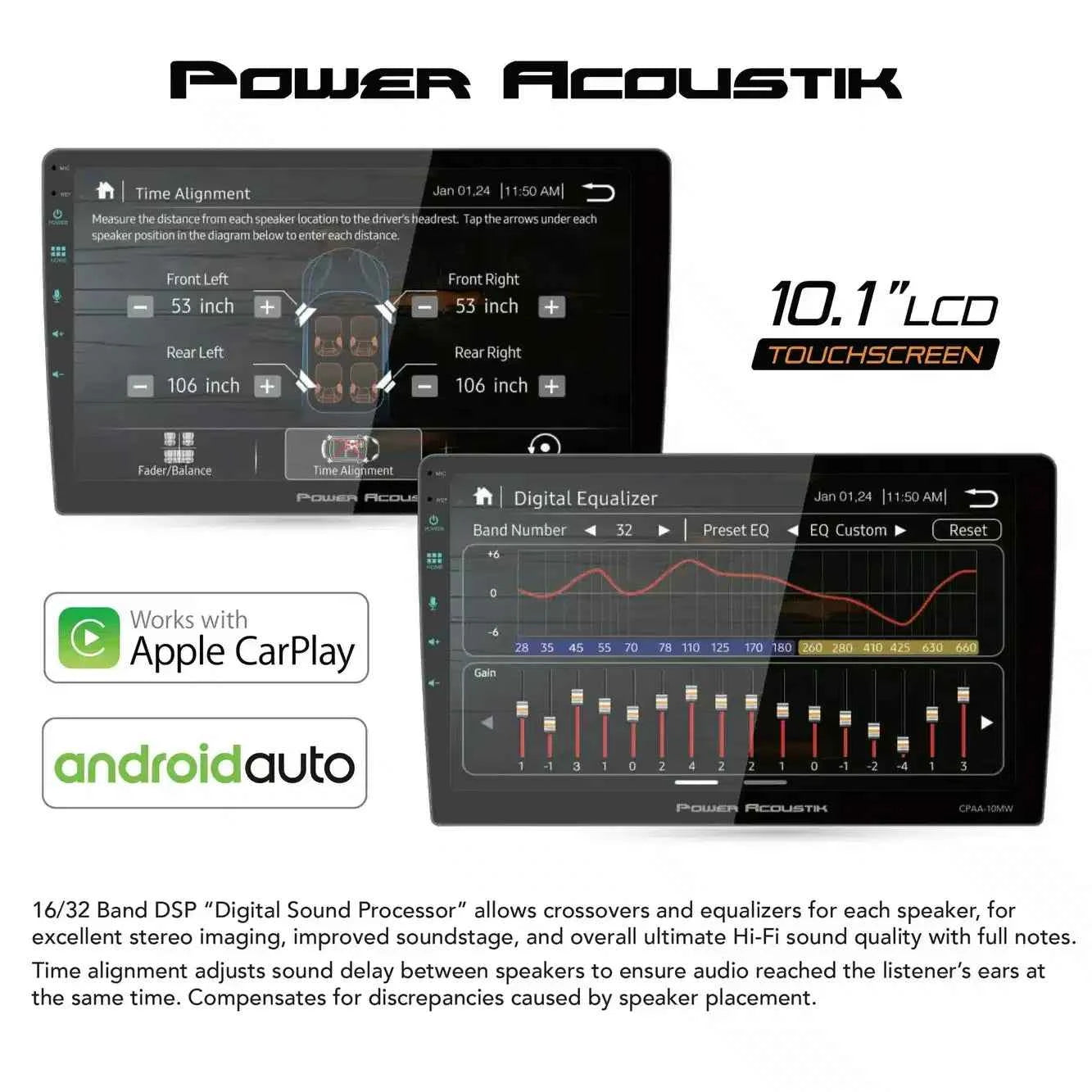 Power Acoustik CPAA-10MW Autoradio Touch 10.6" CarPlay Wireless