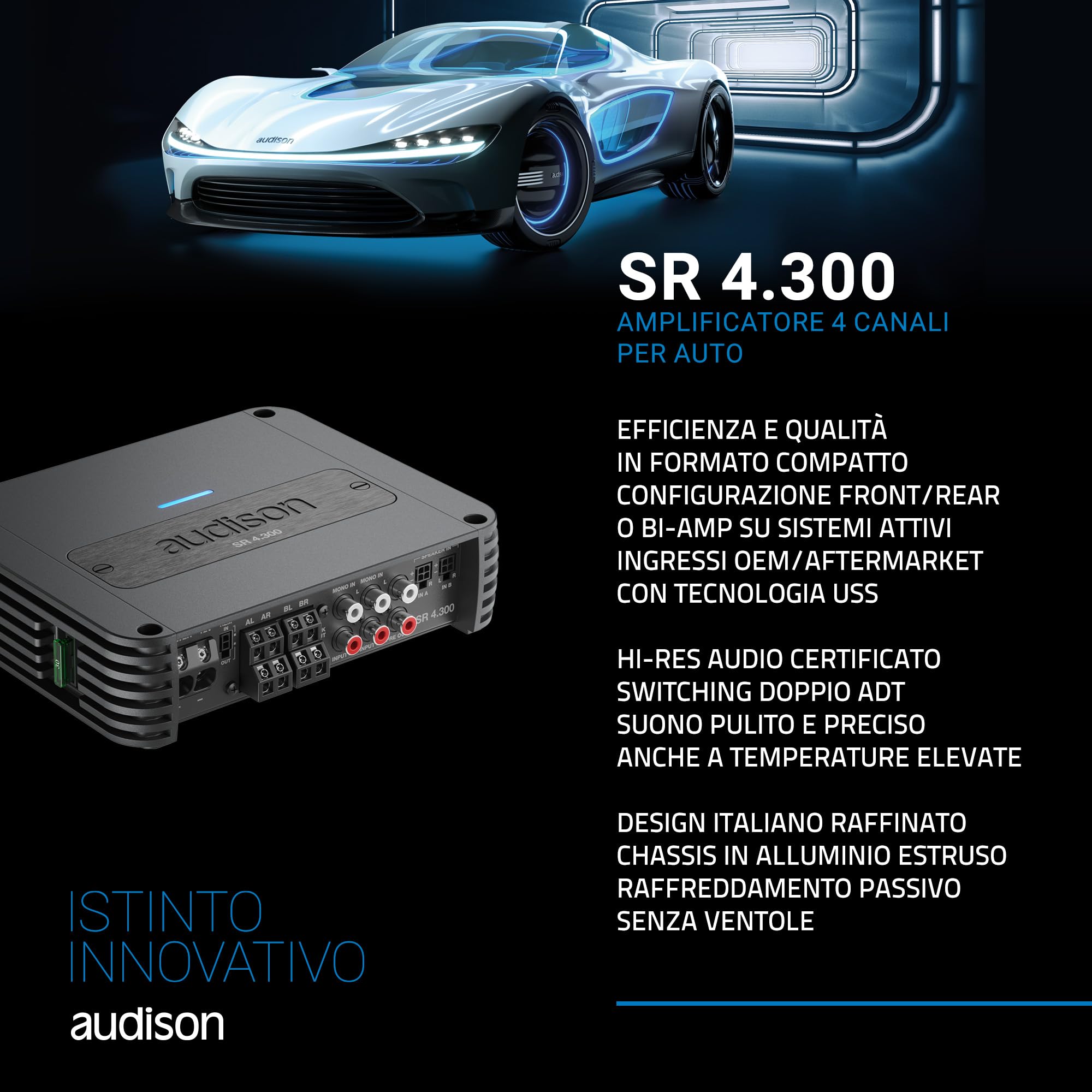 Audison SR 4.300 amplificatore 4 canali 130W 2 Ohm
