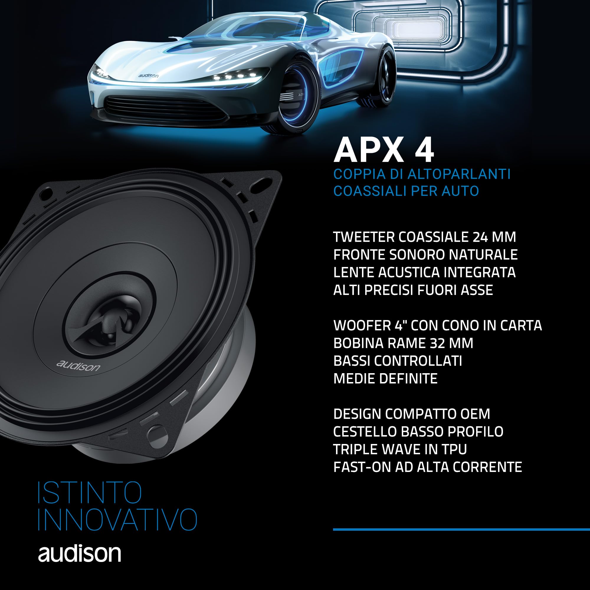 Audison Prima APX 4 casse auto 100mm 120W coppia