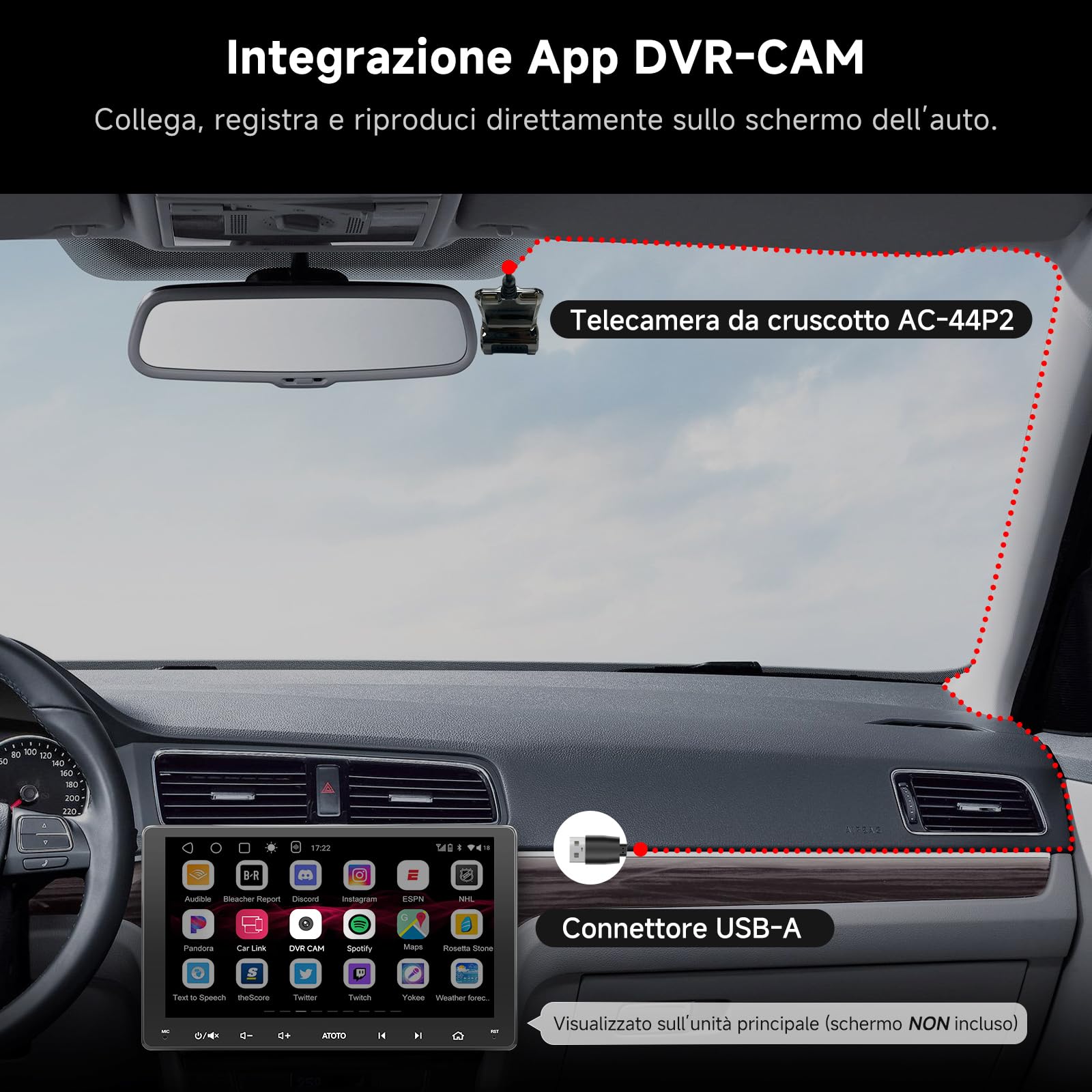 ATOTOZONE Car Camera AC-44P2 Dashcam USB 1080P 156°