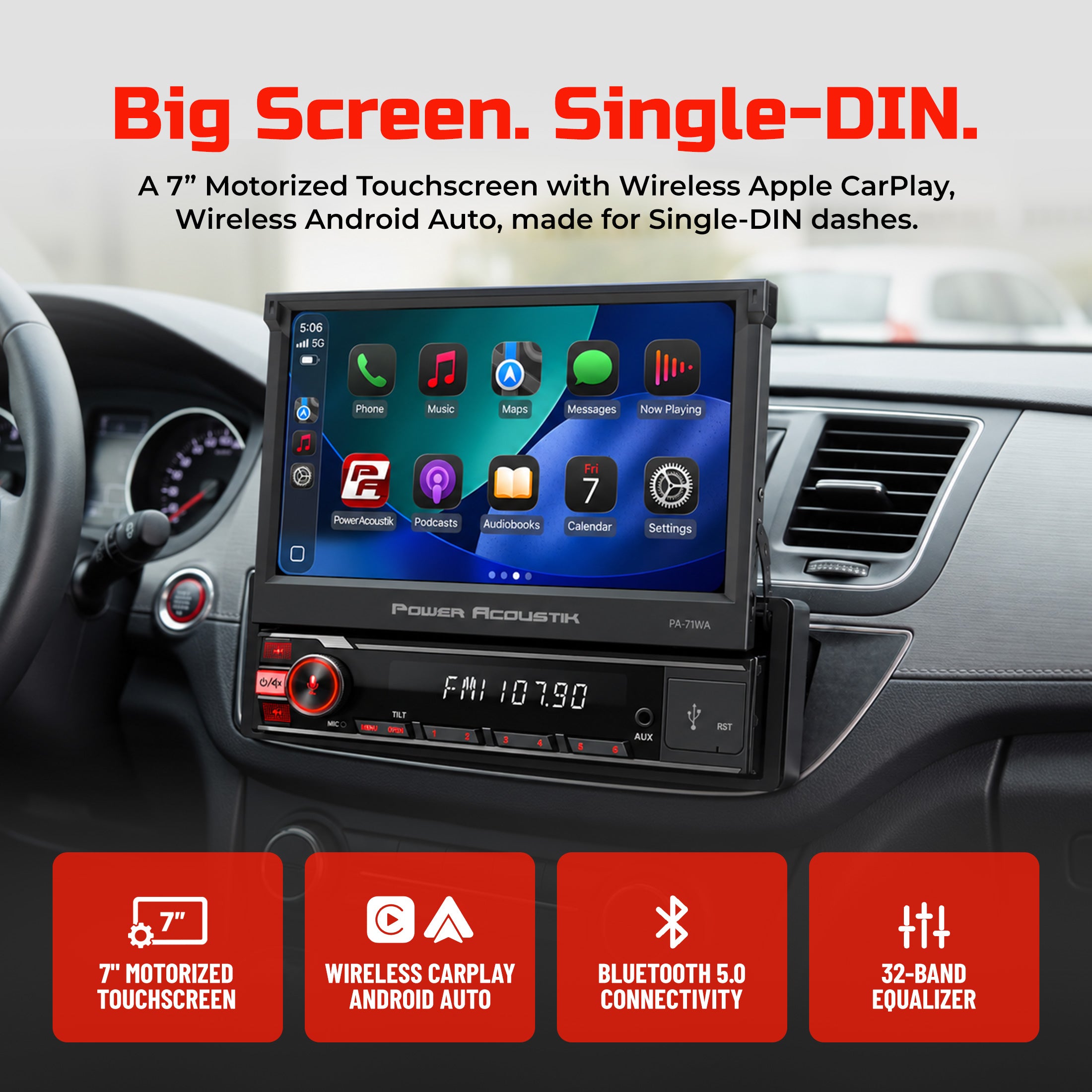 Power Acoustik PA-71WA autoradio 1 DIN 7" CarPlay wireless
