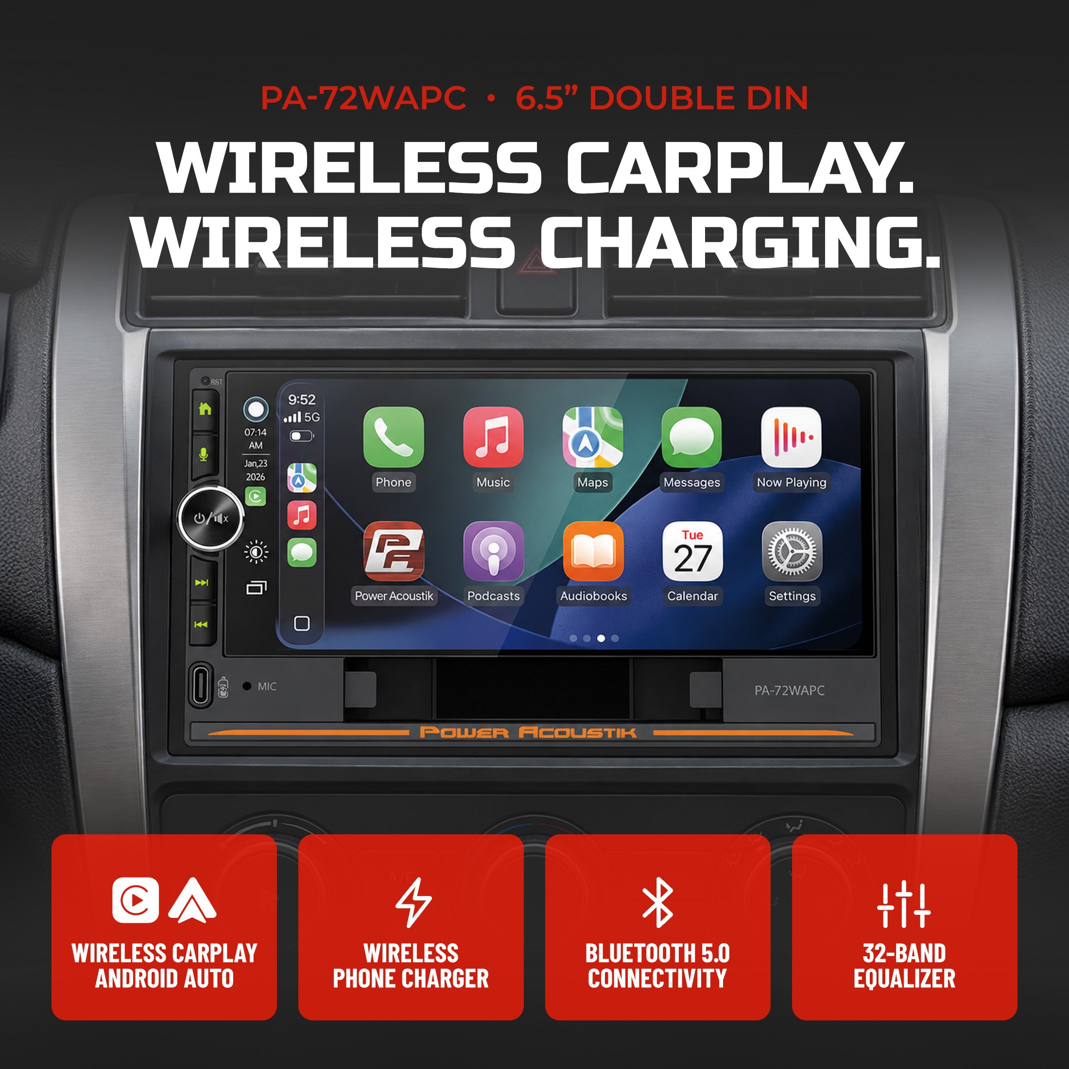 Power Acoustik PA-72WAPC autoradio 2 DIN 7" CarPlay wireless