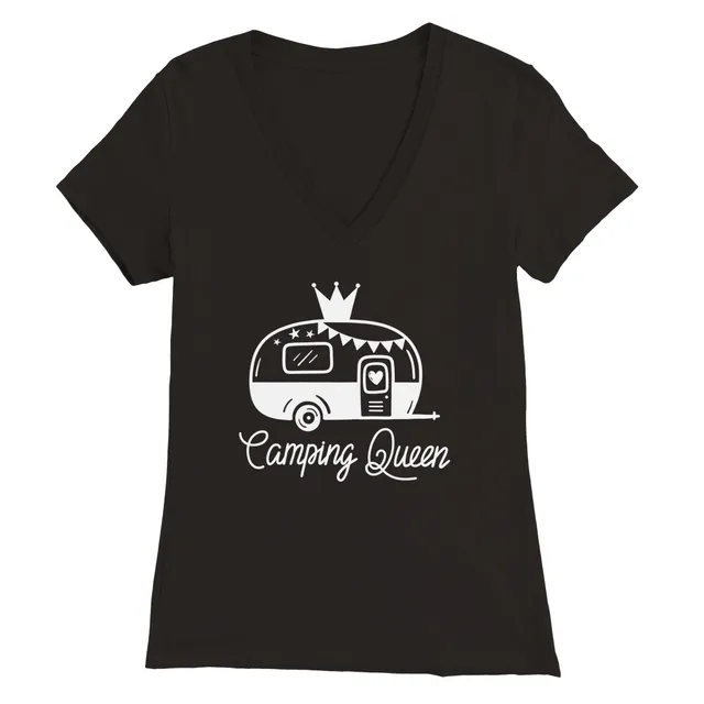 Magnedyne Camping Queen T-Shirt Donna Scollo V Cotone