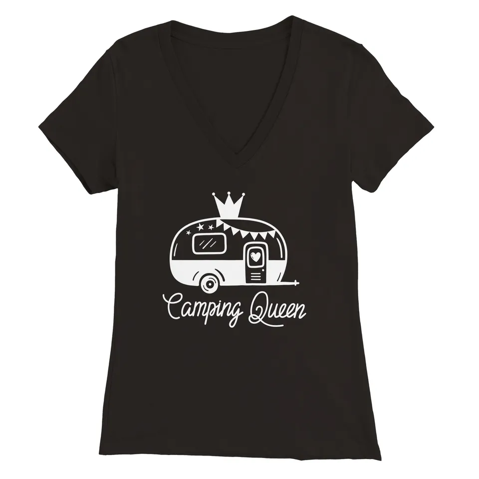 Magnedyne Camping Queen T-Shirt Donna Scollo V Cotone