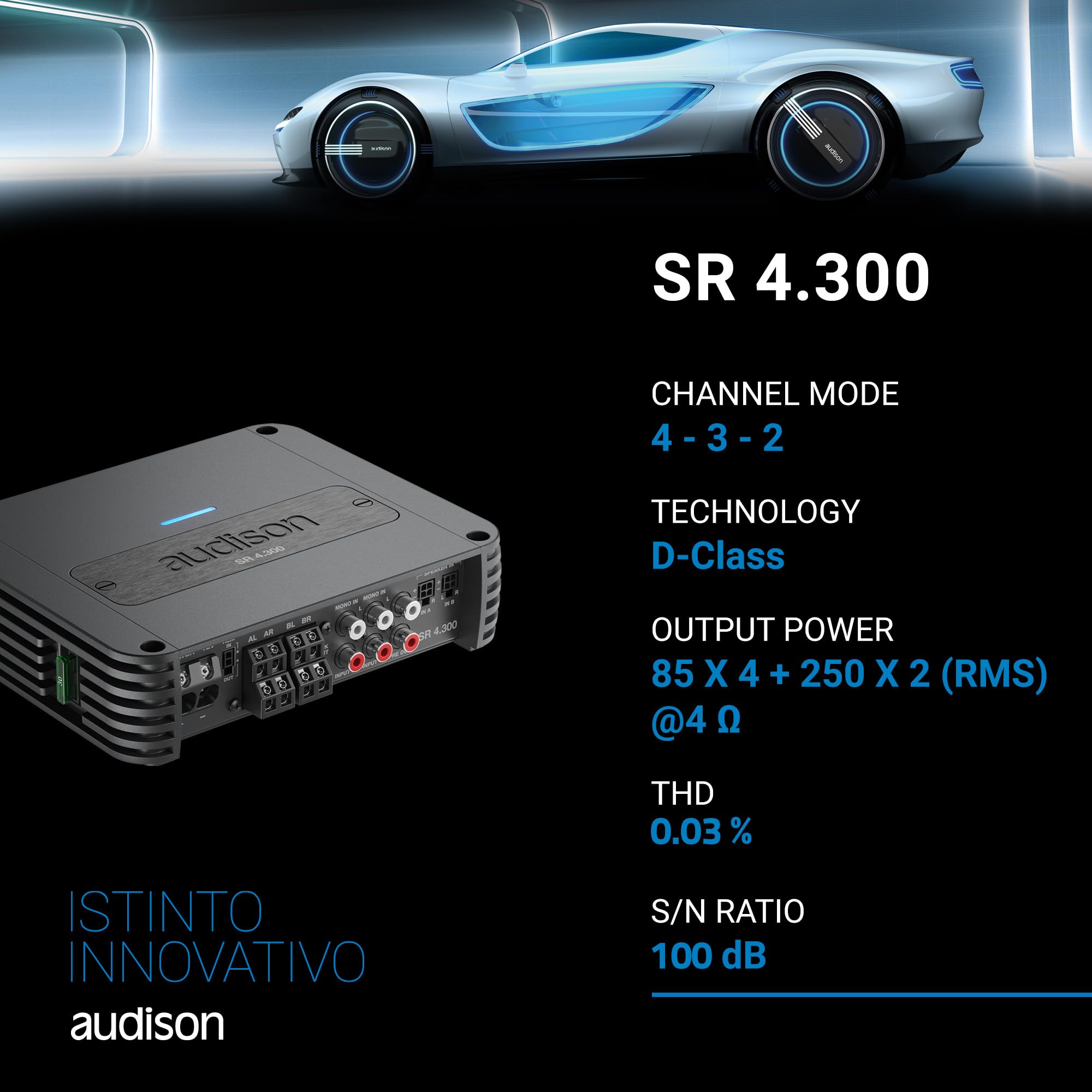Audison SR 4.300 amplificatore 4 canali 130W 2 Ohm
