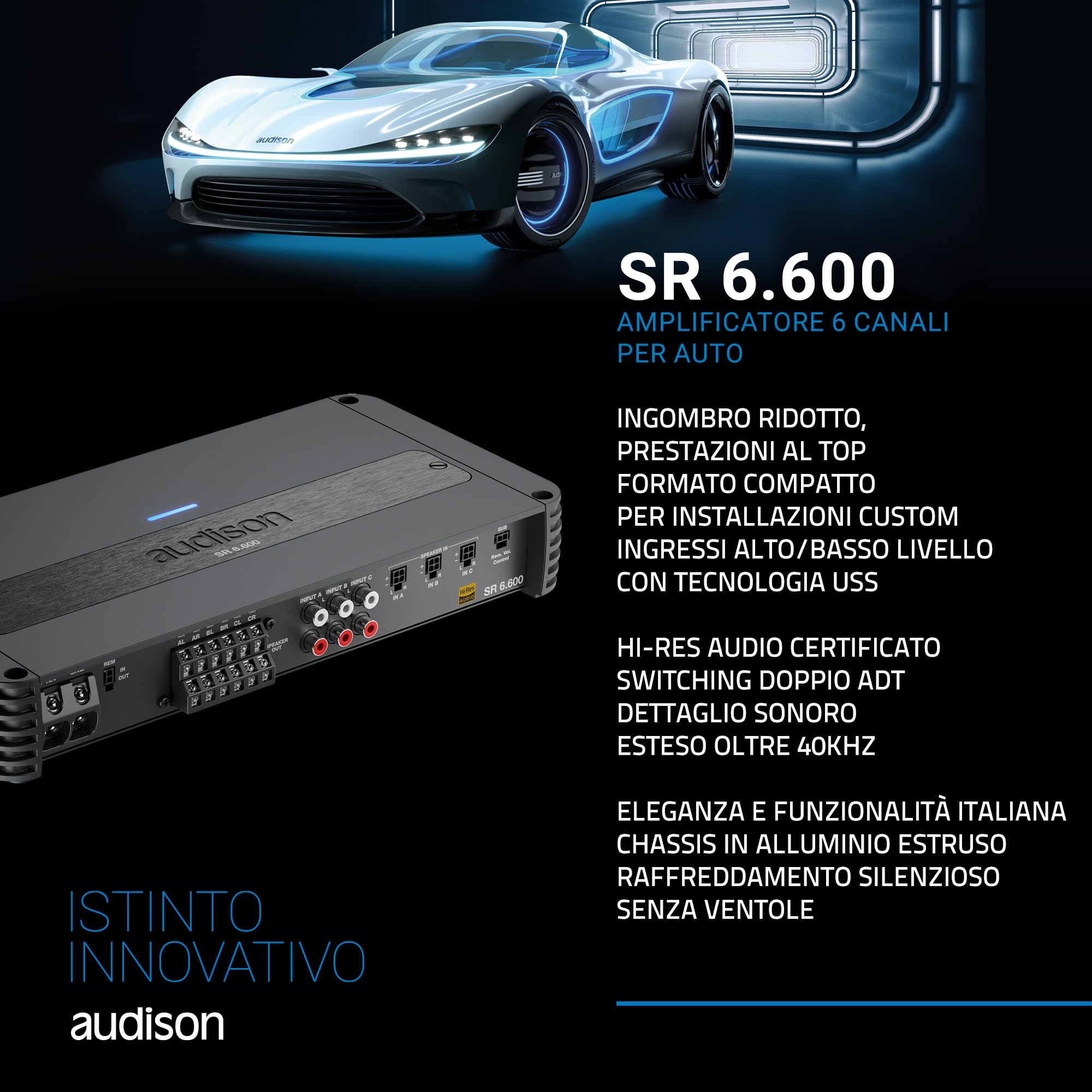 Audison SR 6.600 amplificatore 6 canali 1120W Hi-Res per auto