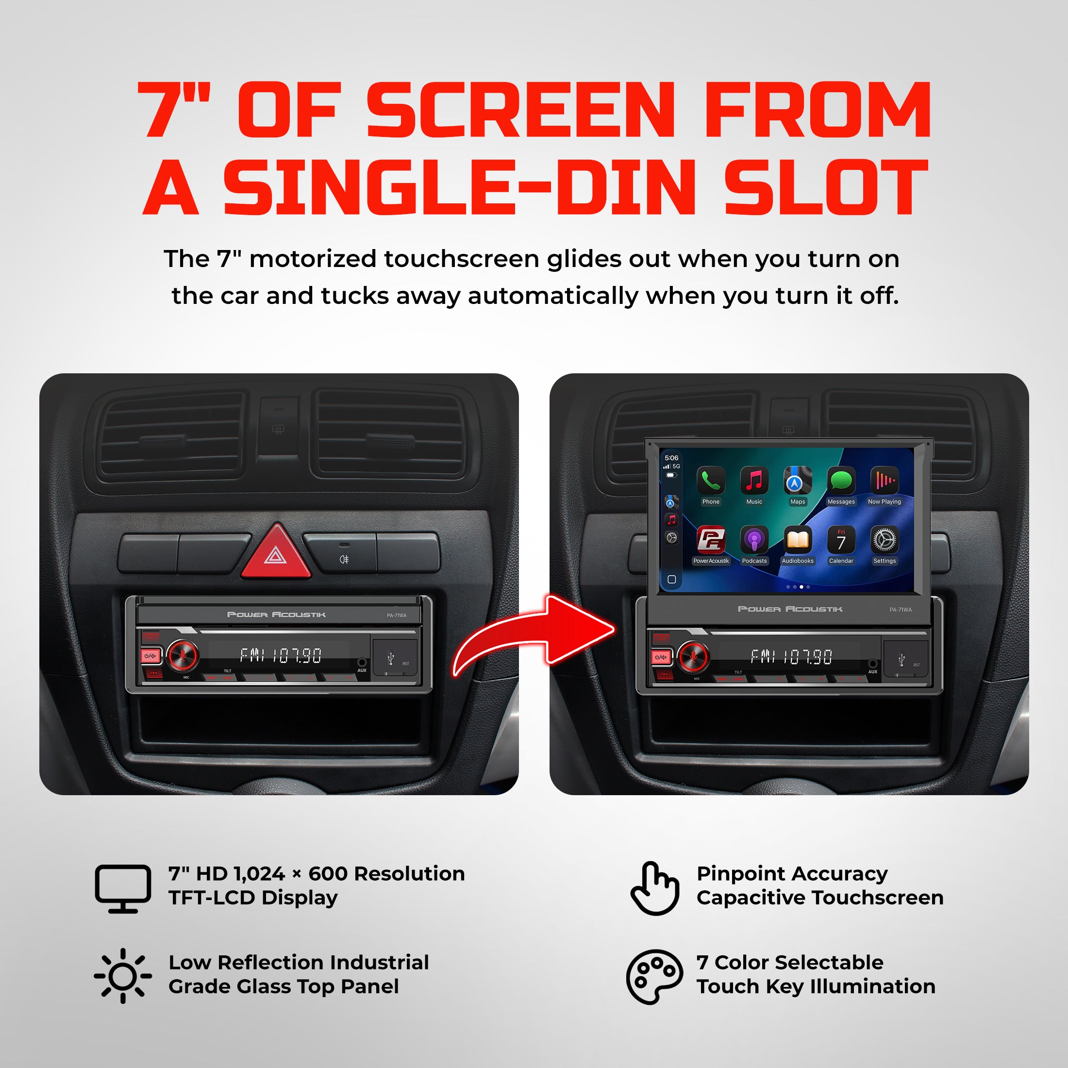Power Acoustik PA-71WA autoradio 1 DIN 7" CarPlay wireless