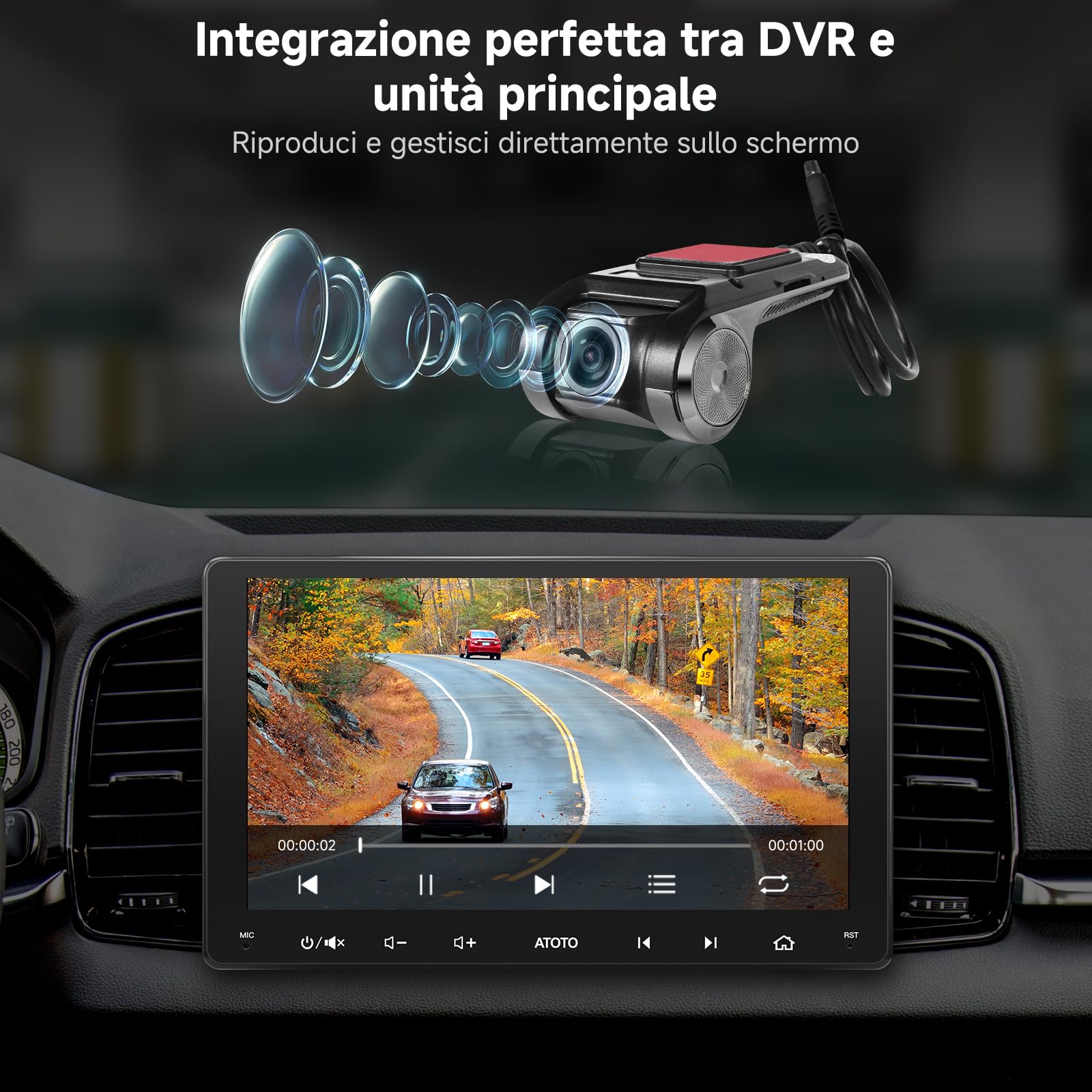 ATOTOZONE Car Camera AC-44P2 Dashcam USB 1080P 156°
