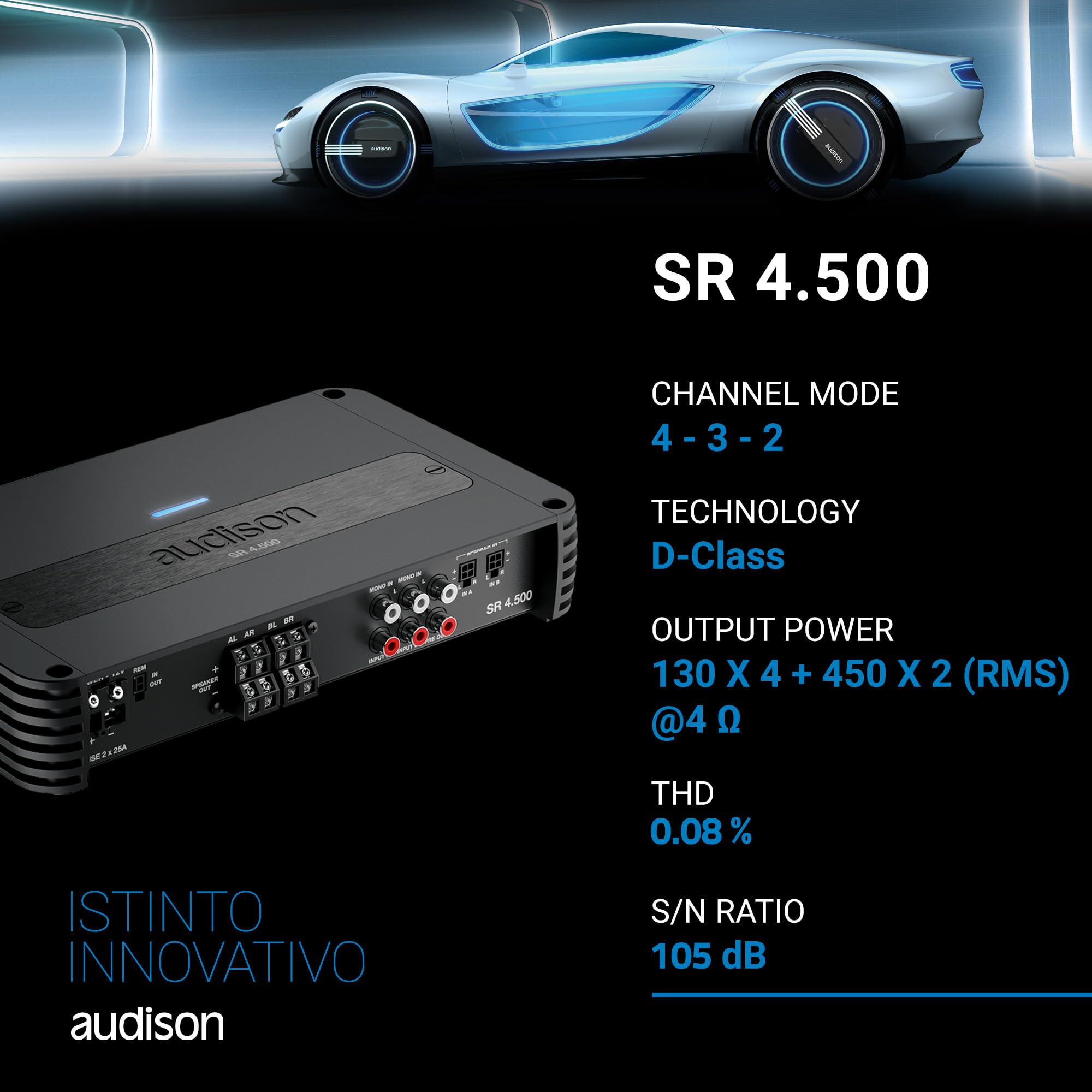 Audison SR 4.500 amplificatore 4 canali 4x220W 2 Ohm