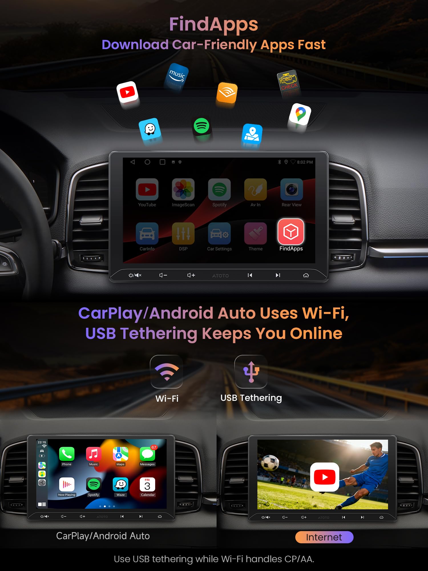 ATOTOZONE A5L Autoradio Android 10,1" 2DIN CarPlay DSP