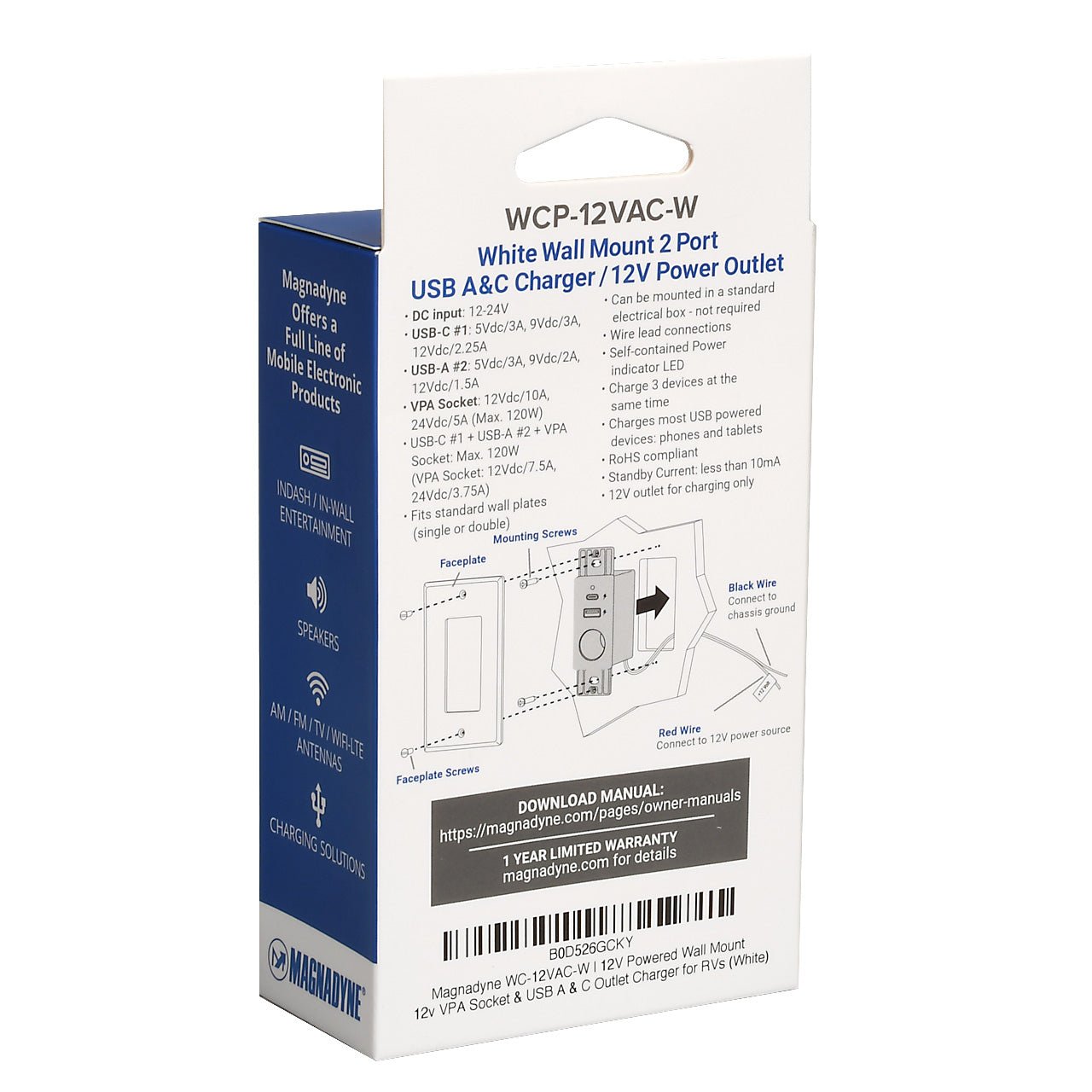 Magnedyne WCP-12VAC caricatore da parete 12V bianco USB-C