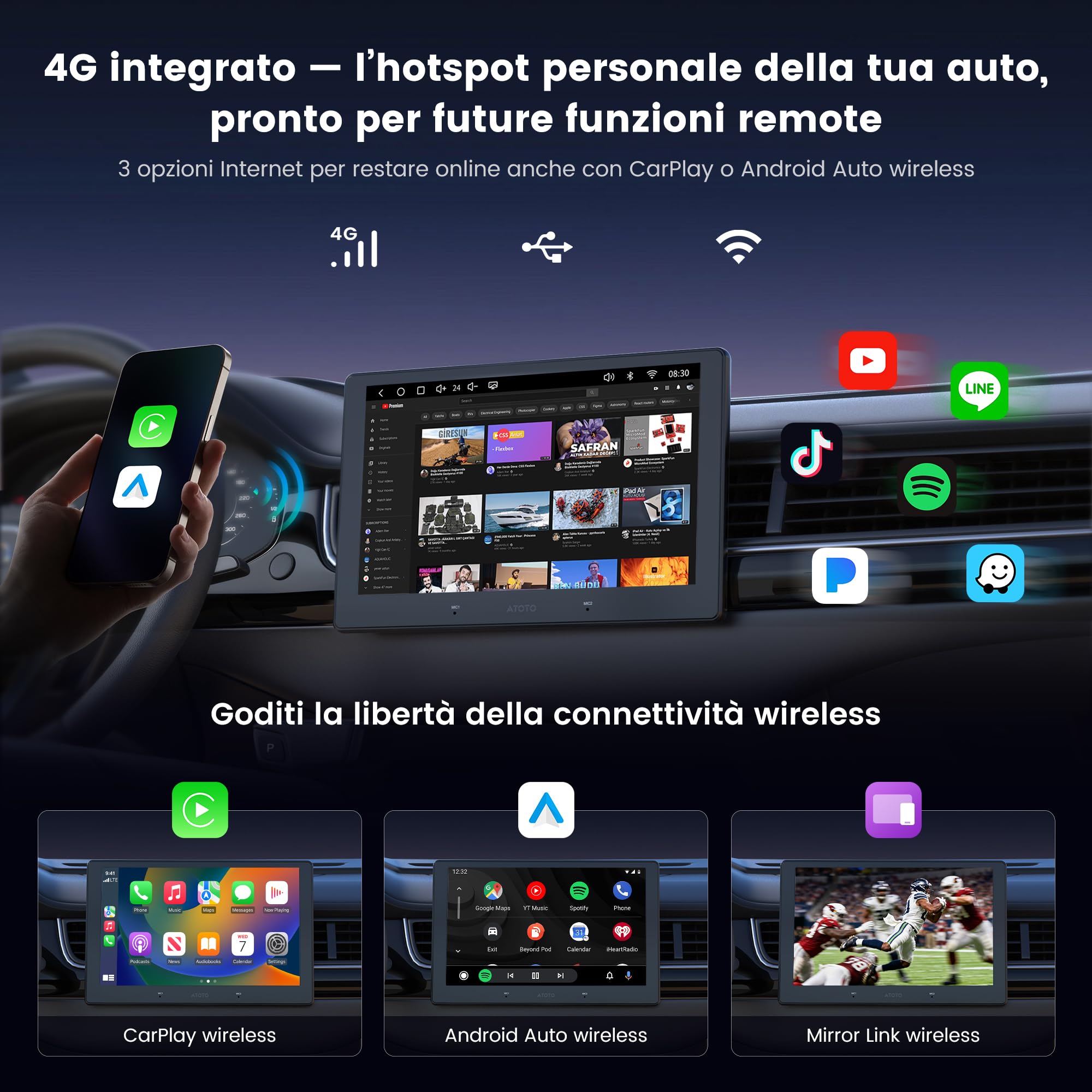 ATOTOZONE Car Stereo S8 Gen4 autoradio 9" 4+64G QLED
