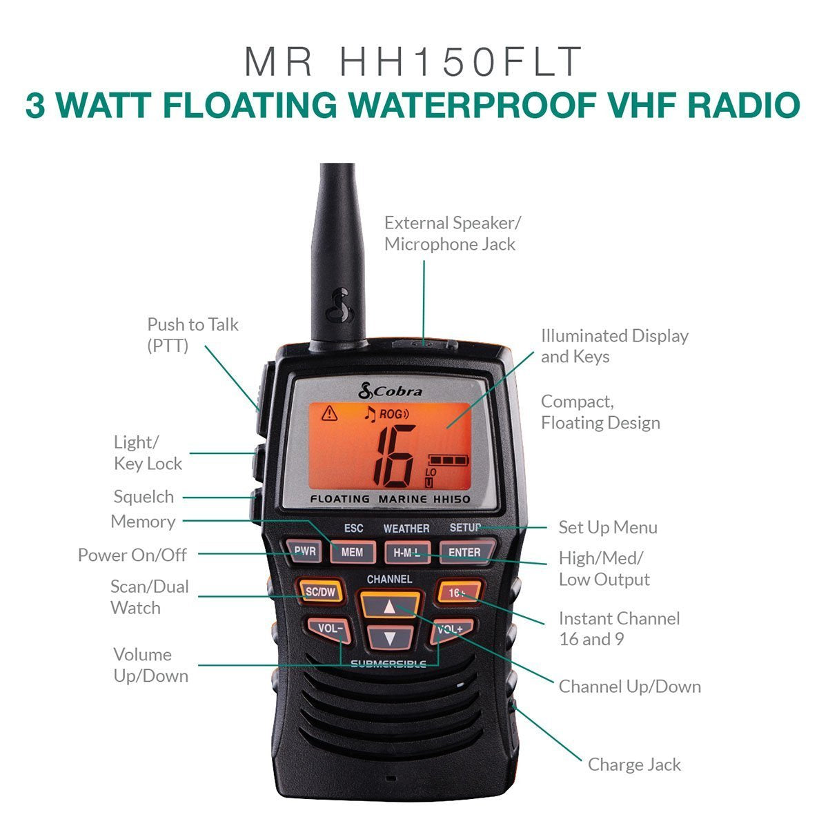 Cobra MR HH150 FLTE Radio Nautica Galleggiante 3W
