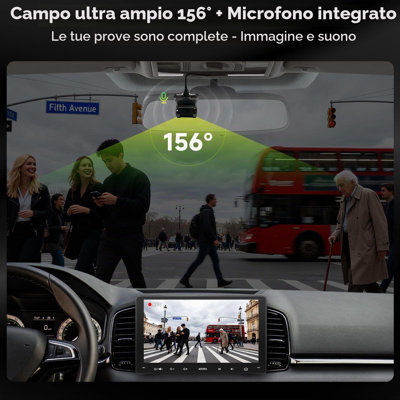 ATOTOZONE Car Camera AC-44P2 Dashcam USB 1080P 156°