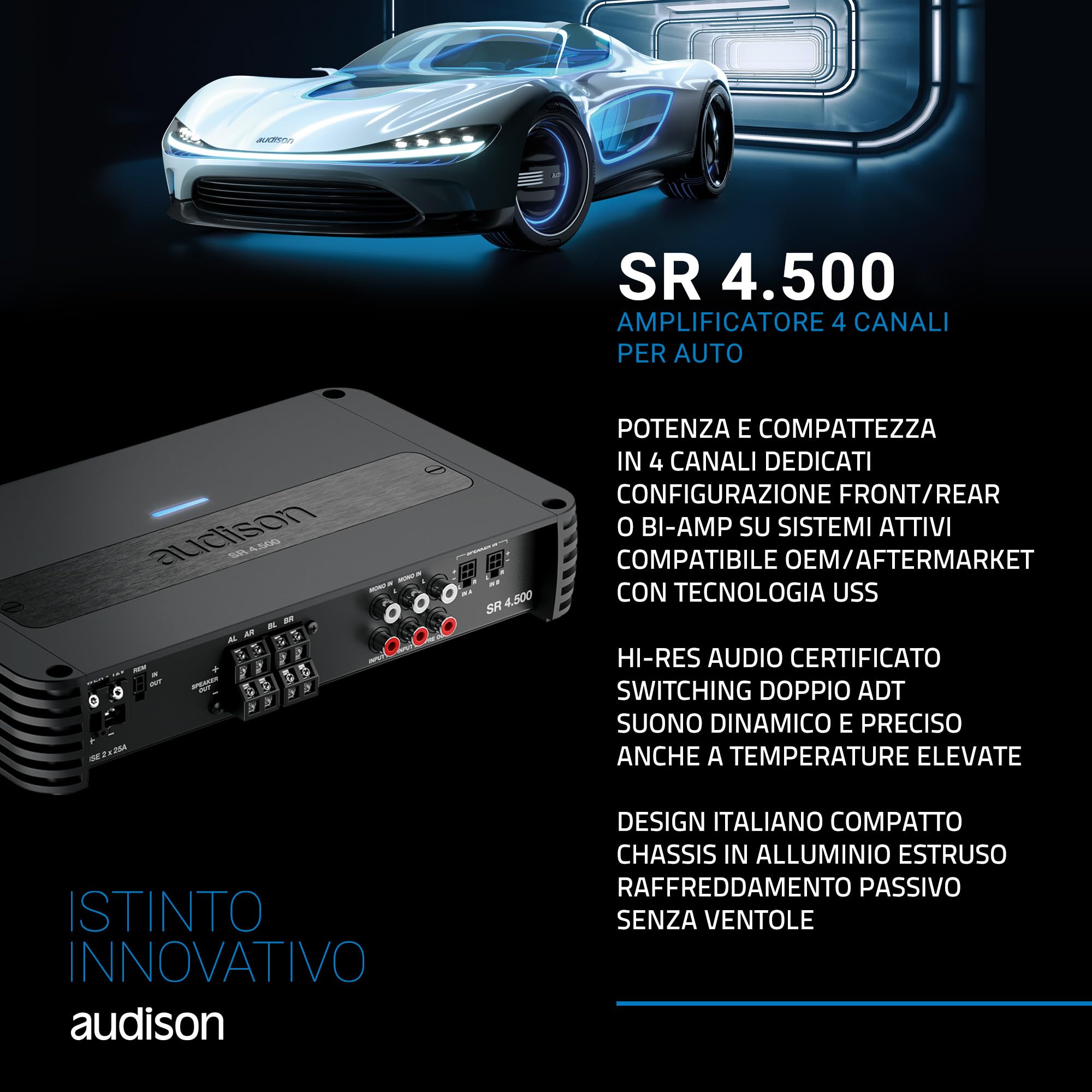 Audison SR 4.500 amplificatore 4 canali 4x220W 2 Ohm