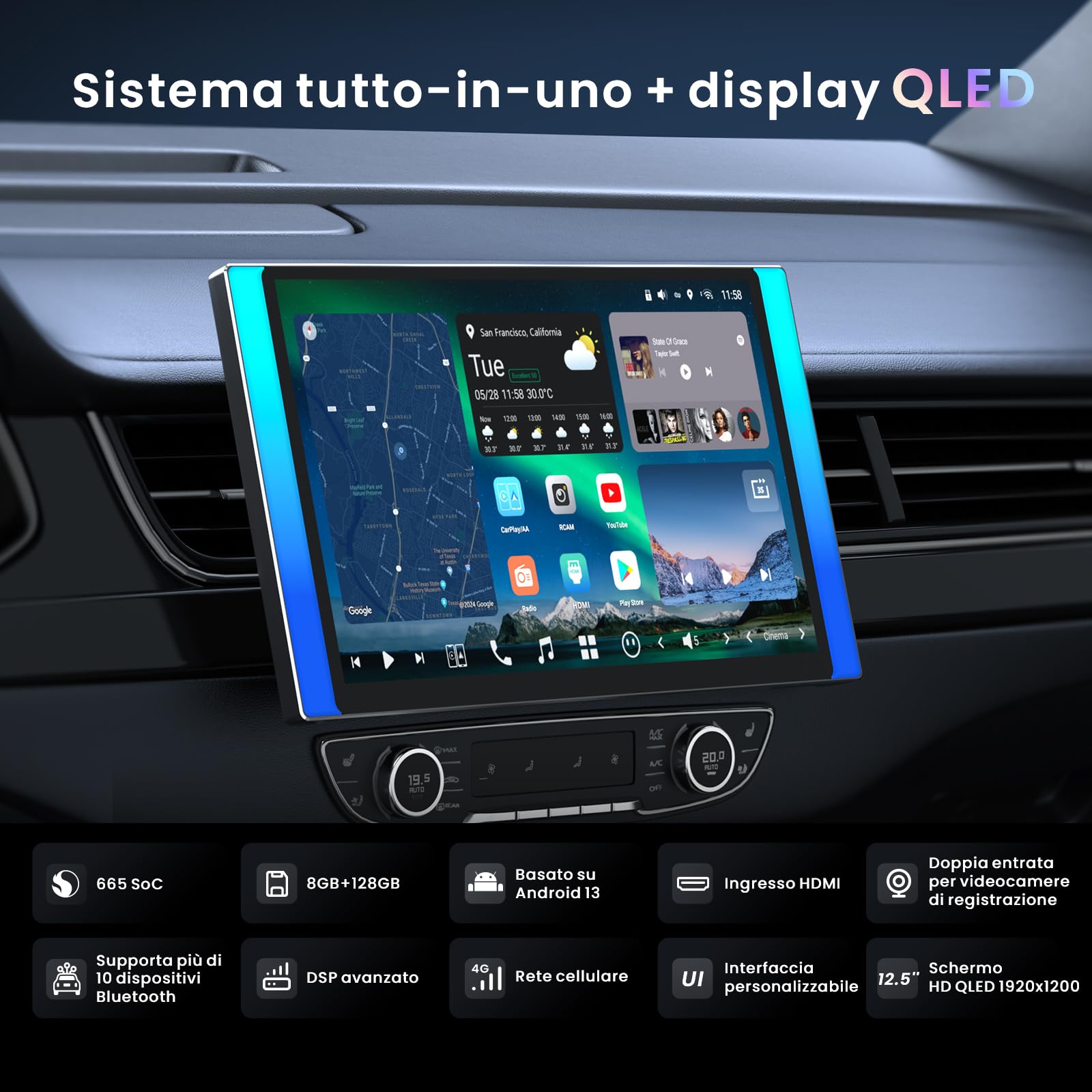 ATOTOZONE X10G225E Autoradio 2 DIN 12.5" QLED 8+128GB