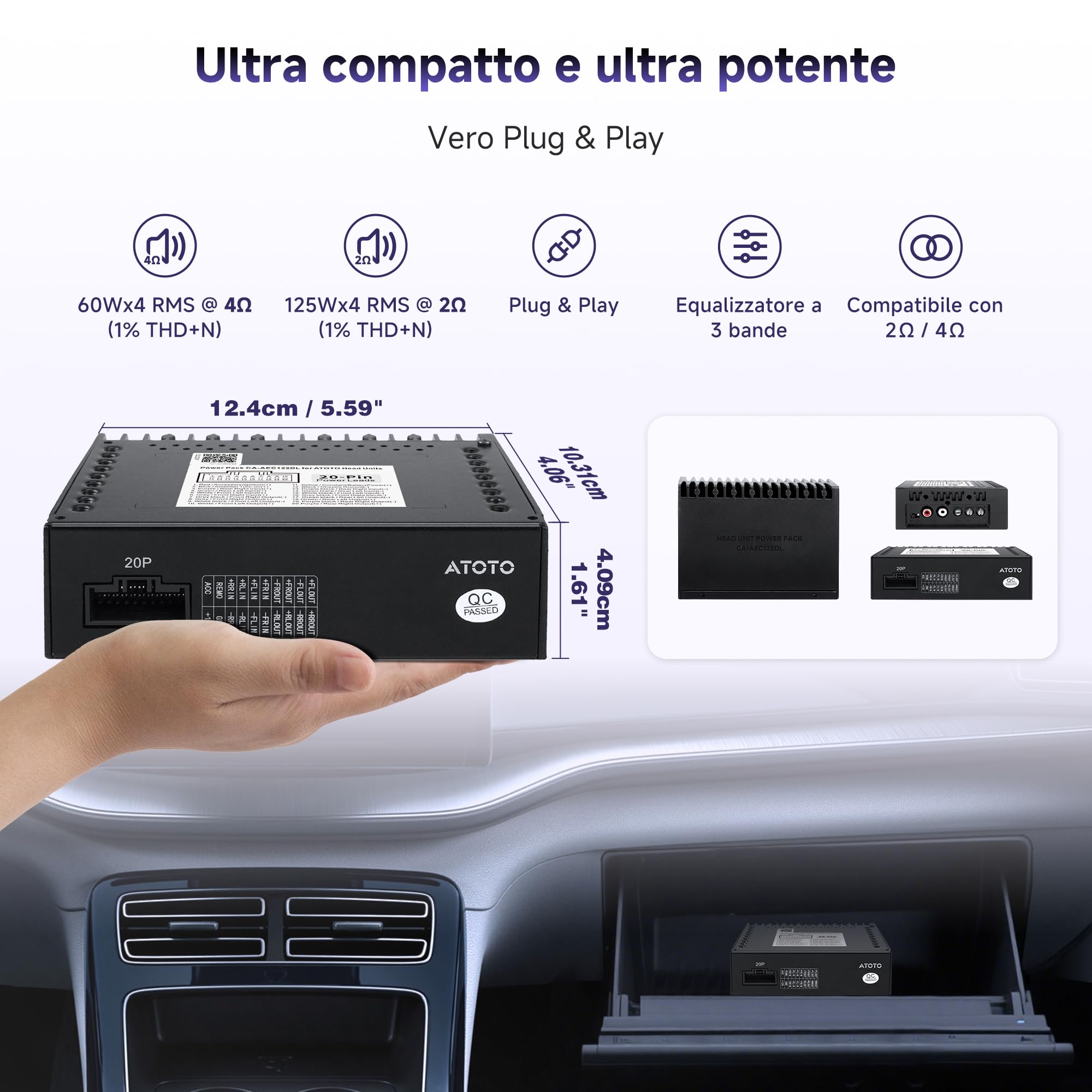 ATOTOZONE CA-AEC122DL Amplificatore Auto 4x60W Classe D