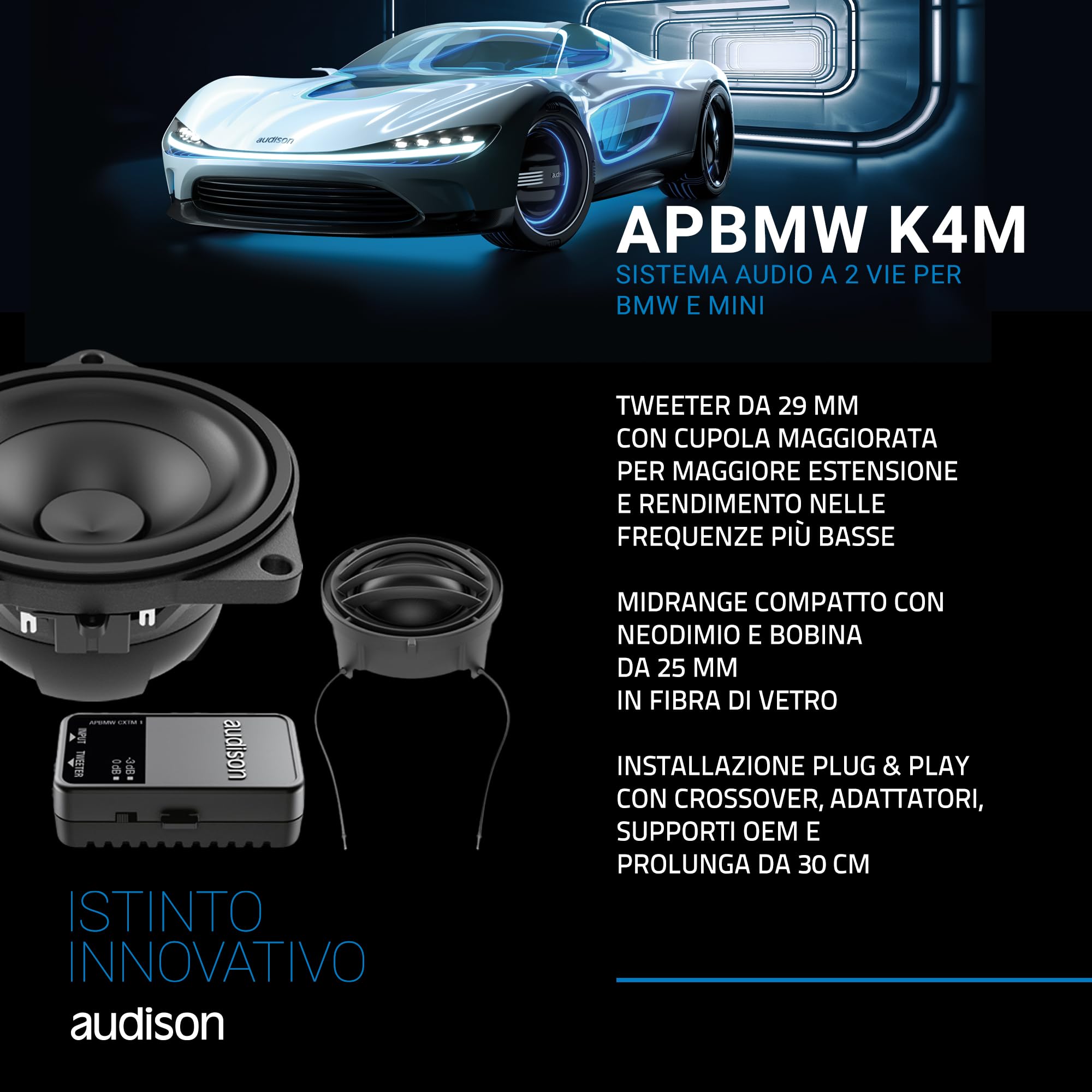 Audison Prima APBMW K4M kit 2 vie 100mm 100W BMW MINI