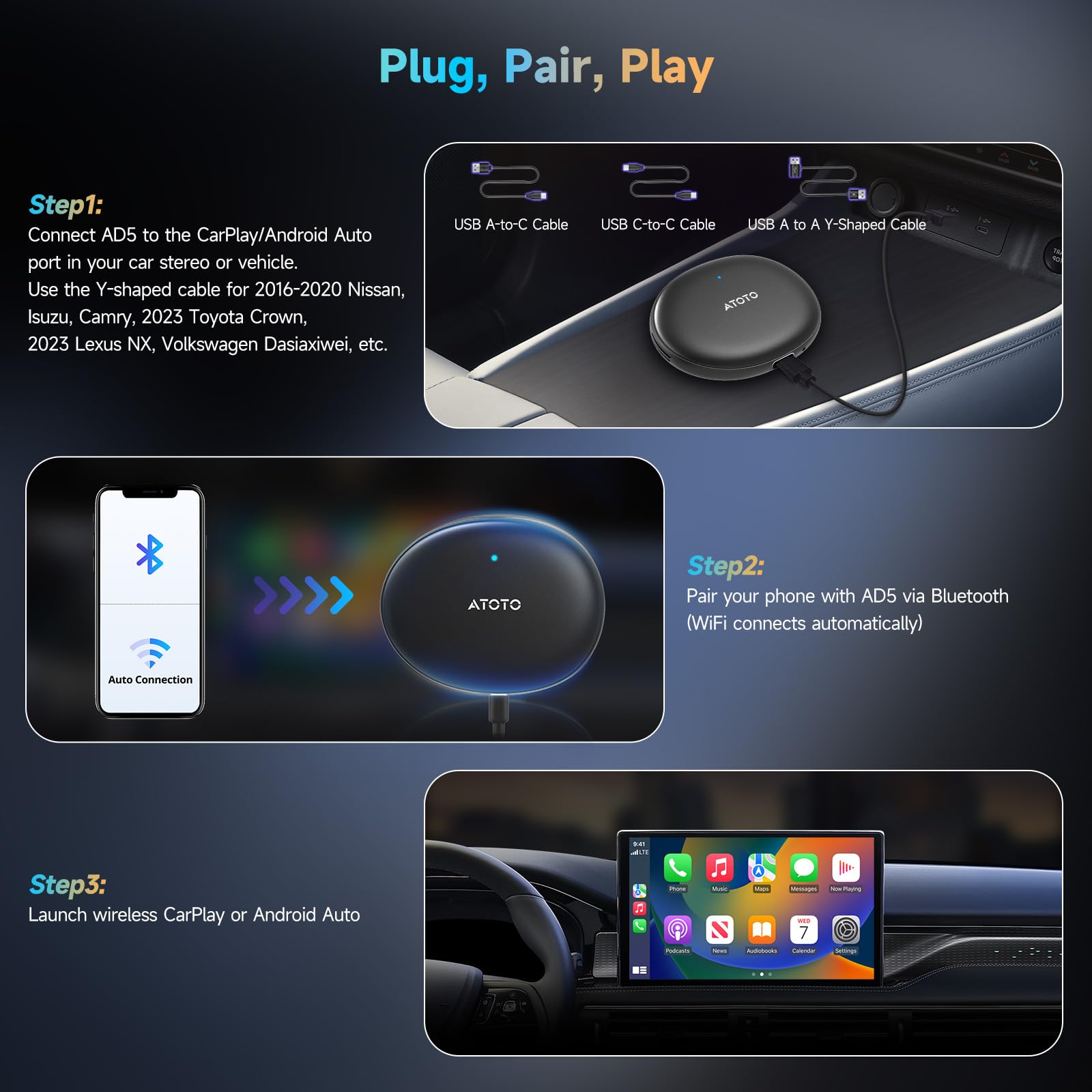 ATOTOZONE AD5 Box CarPlay Android Auto Wireless Youtube AI
