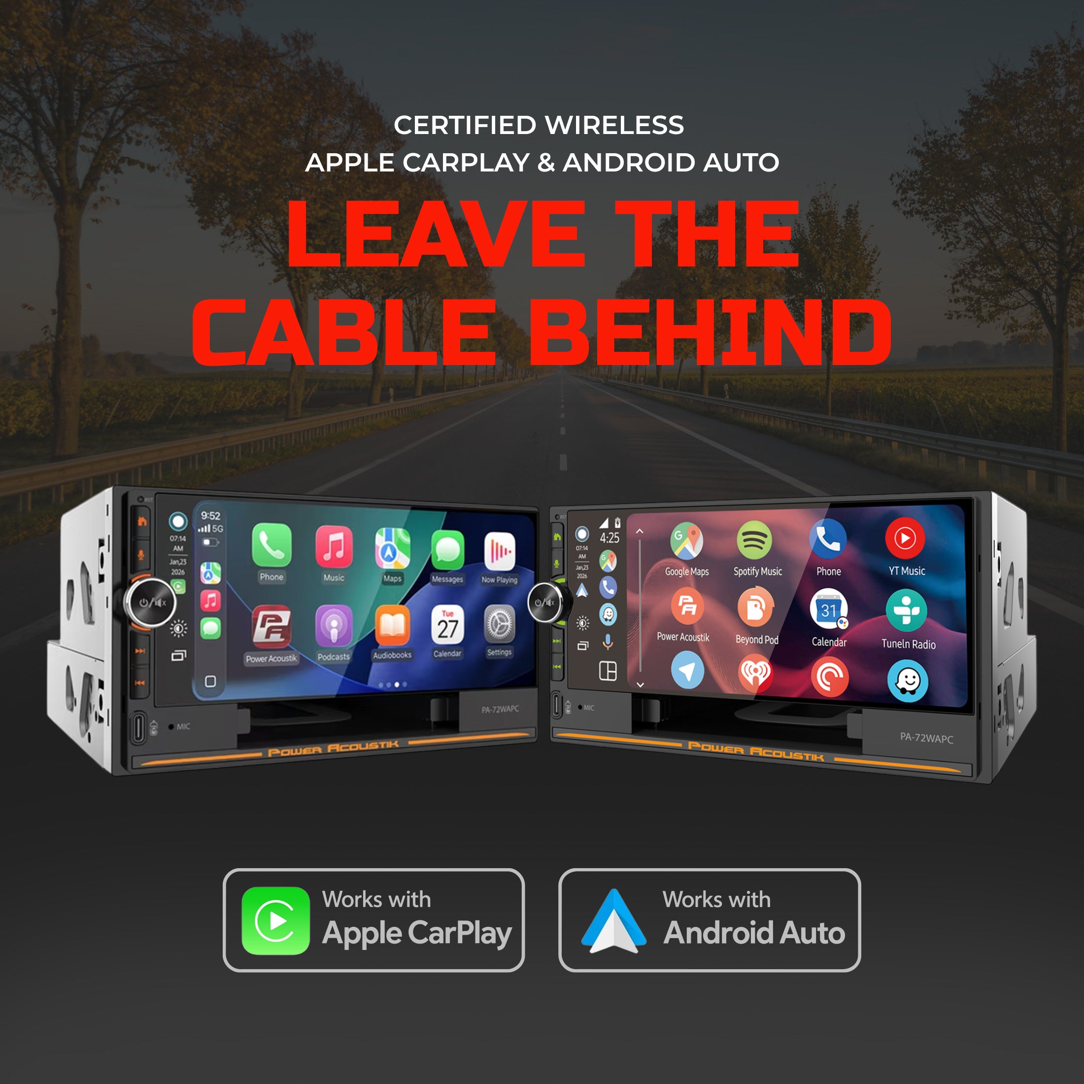 Power Acoustik PA-72WAPC autoradio 2 DIN 7" CarPlay wireless