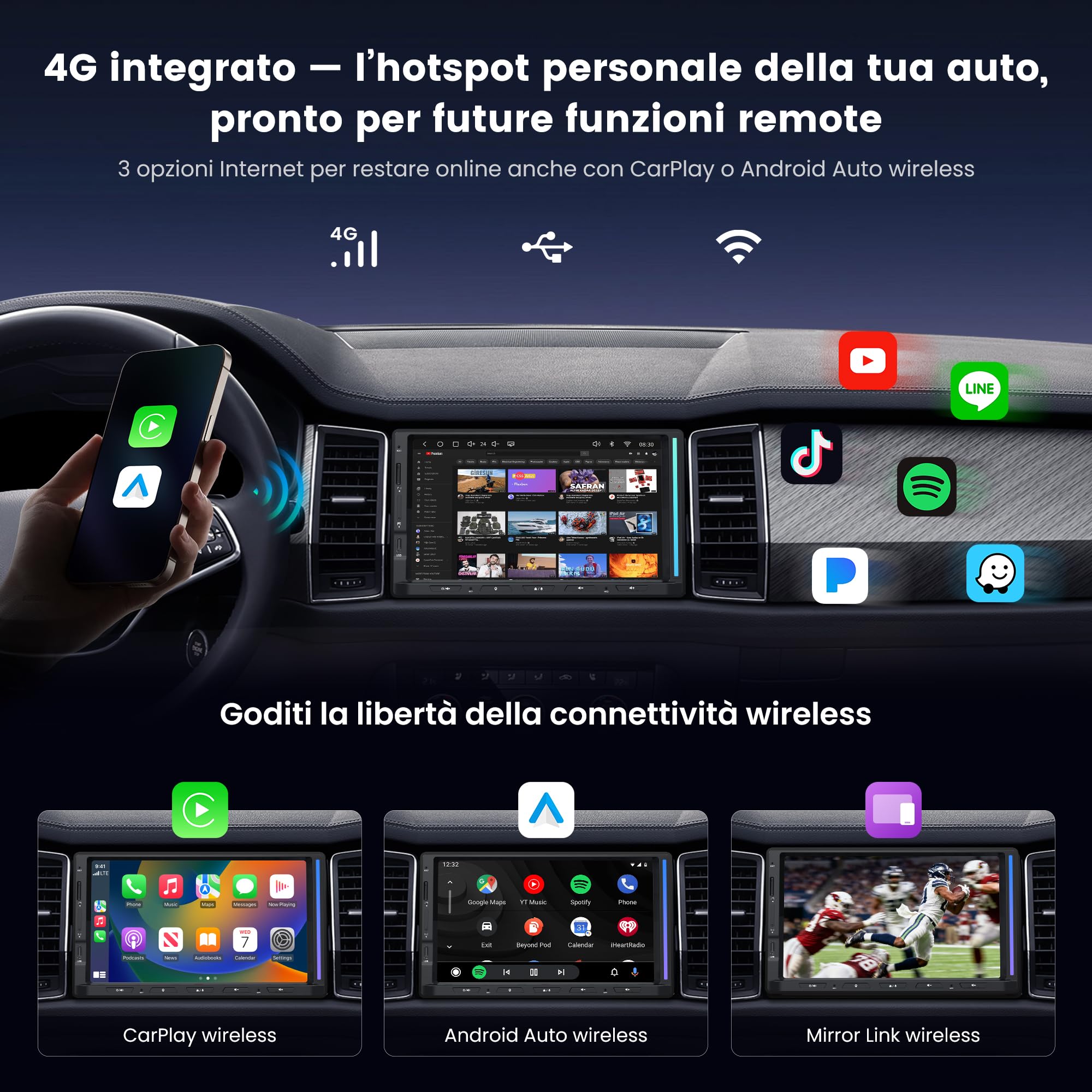 ATOTOZONE Car Stereo S8 Gen4 Autoradio 2DIN 7" 4+64GB 4G