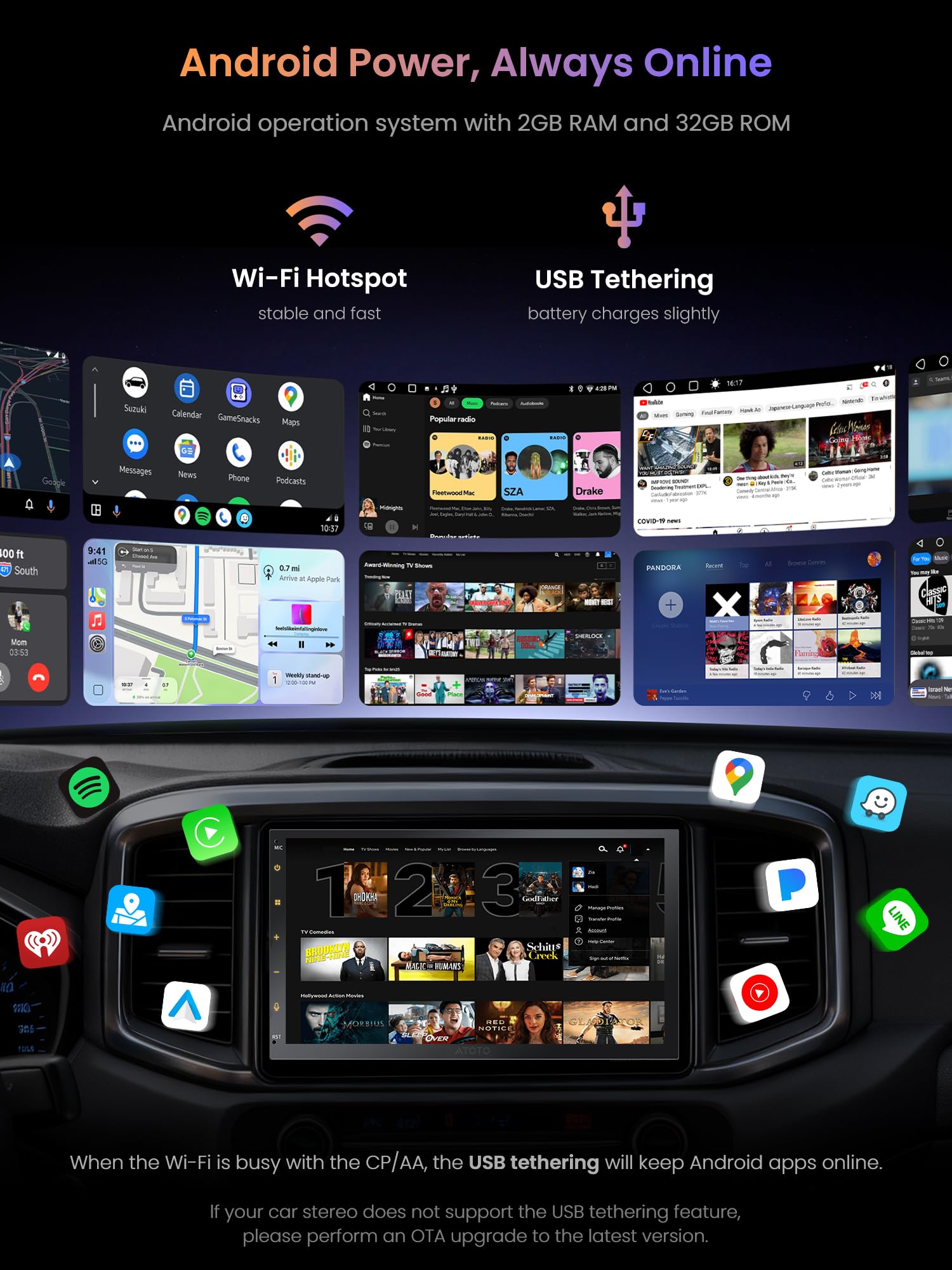 ATOTOZONE A5L autoradio Android 7" 2 DIN 2G+32G CarPlay