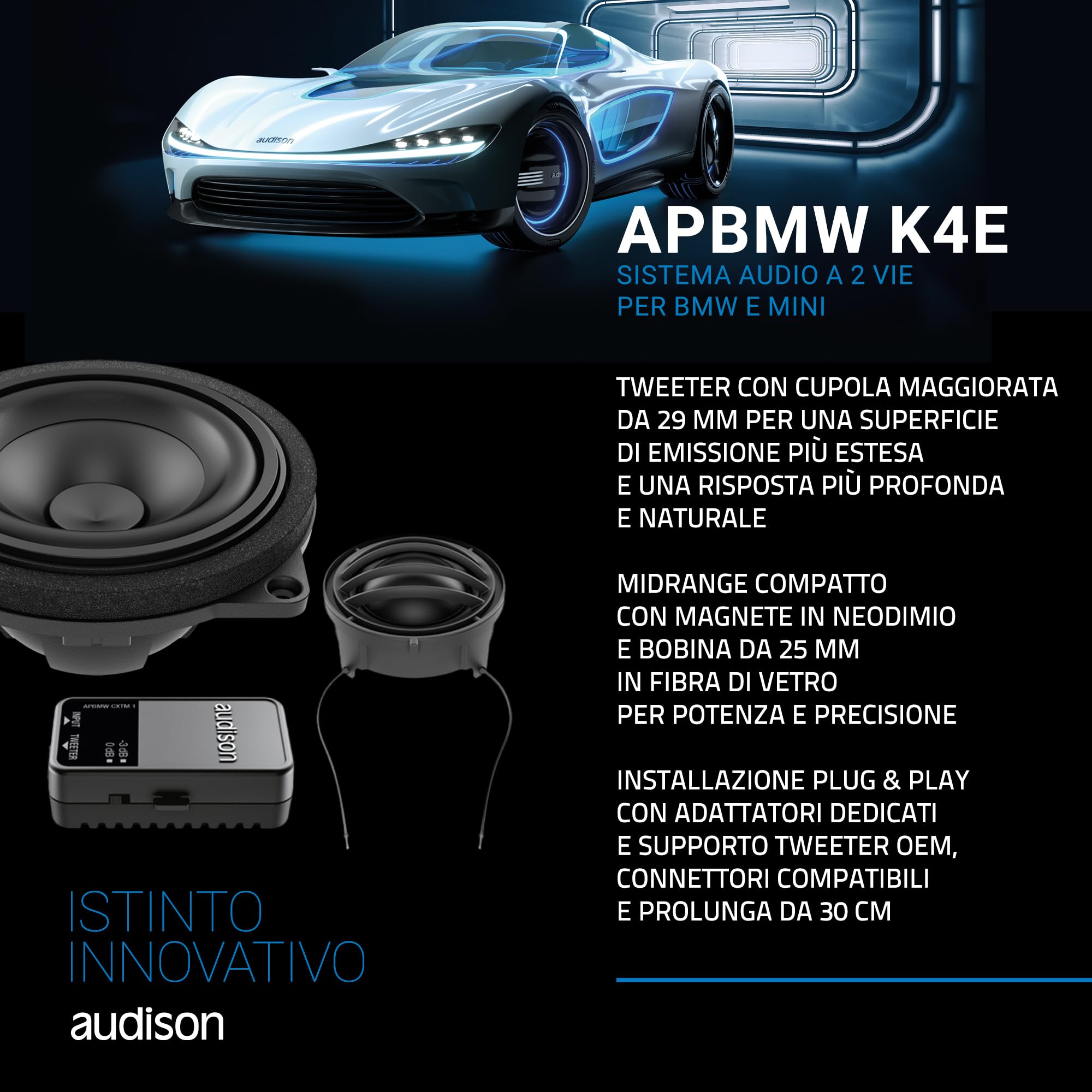 Audison Prima APBMW K4E kit 2 vie 100mm 100W BMW
