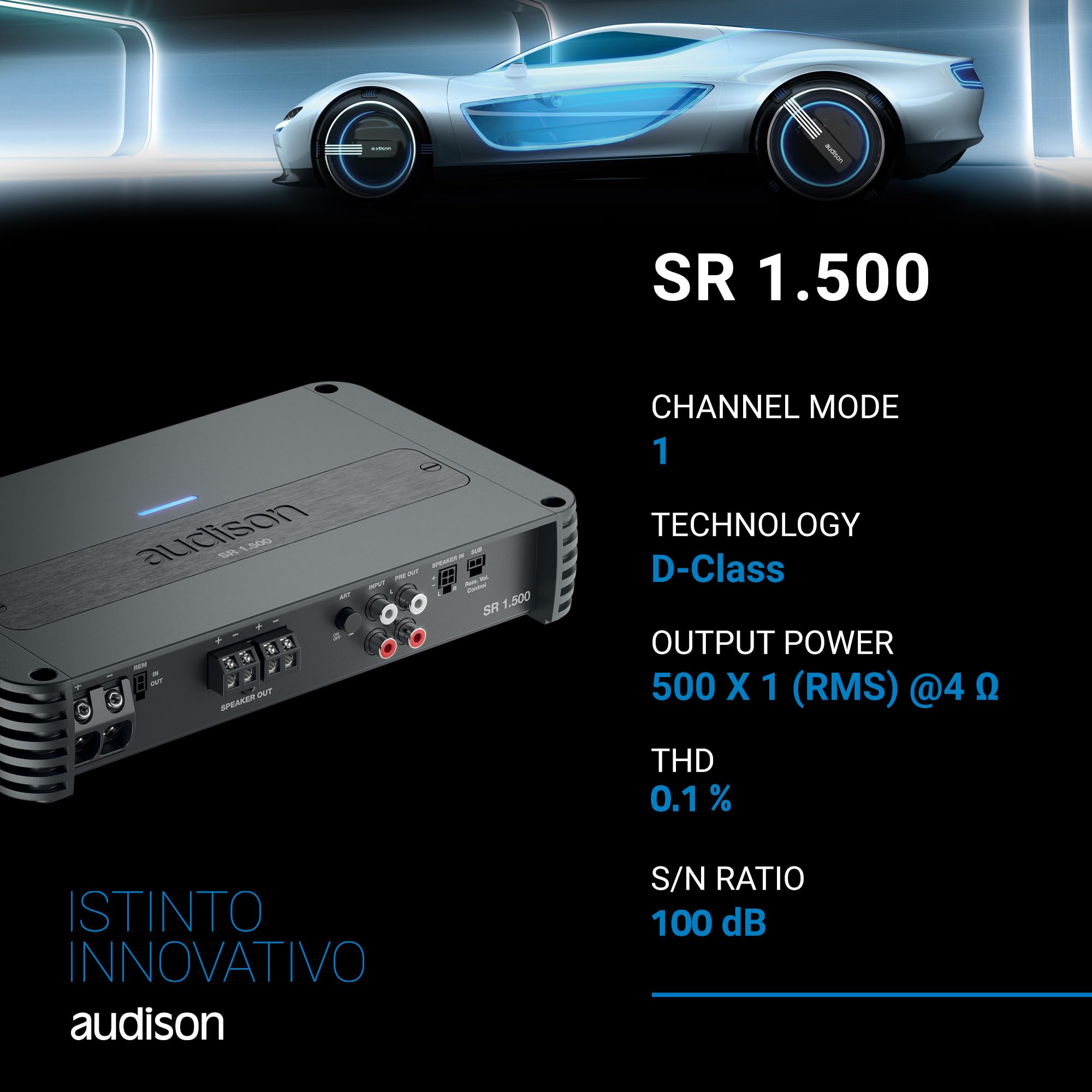 Audison SR 1.500 amplificatore mono 1000W 1 Ohm classe D